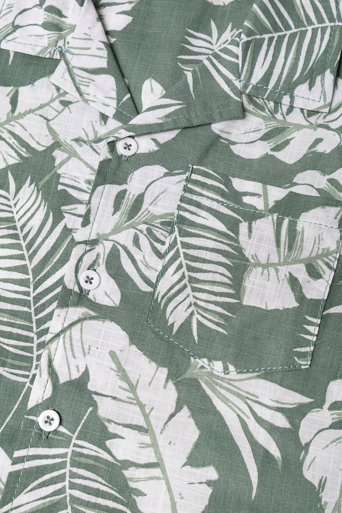 Short Sleeve Linen Blend Shirt Green (1)