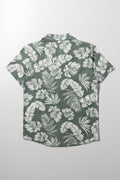Short Sleeve Linen Blend Shirt Green (2)