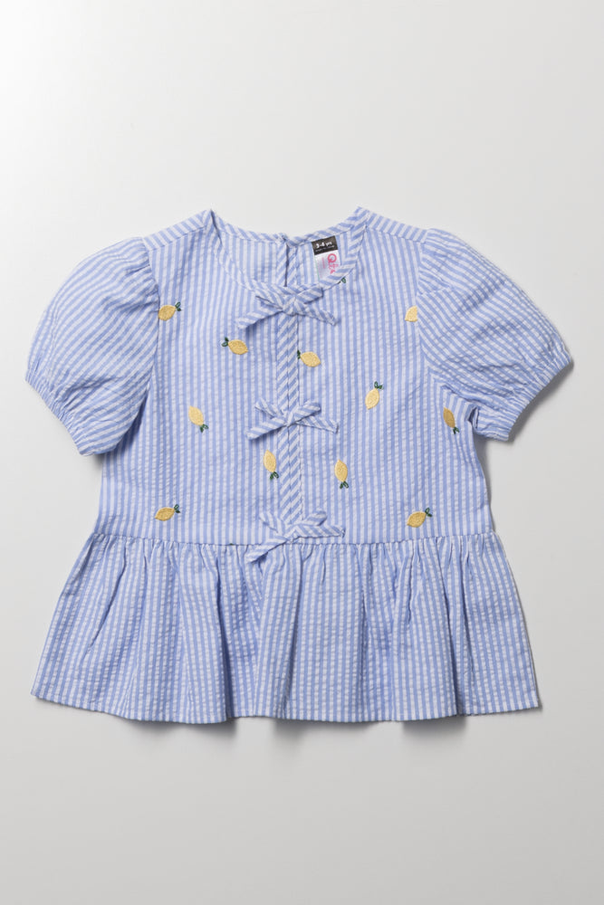 Lemon Peplum Bow Tie Top Blue