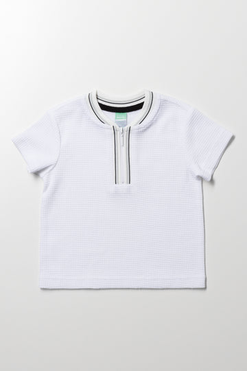 Textured Zip Golfer White