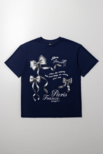 Oversized T-Shirt Bow Print Navy