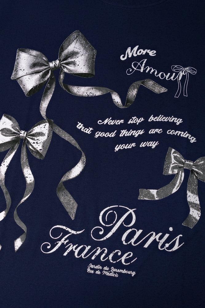 Oversized T-Shirt Bow Print Navy (1)