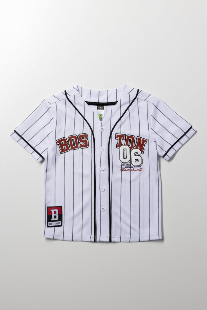 Boston Stripe Baseball Top White