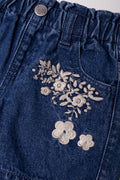 Flower Paperbag Denim Shorts Blue (1)