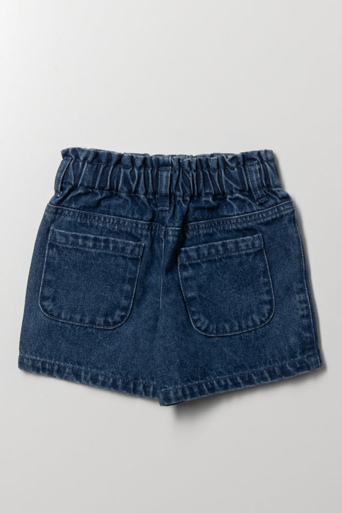 Flower Paperbag Denim Shorts Blue (2)