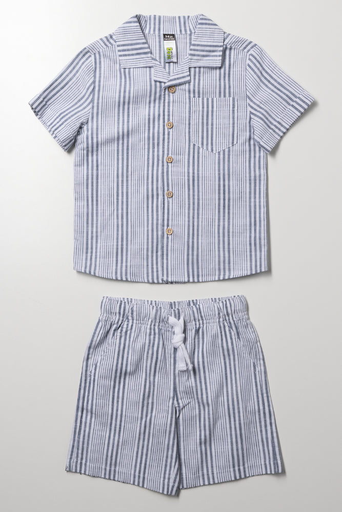 Stripe Shirt And Shorts Set Blue