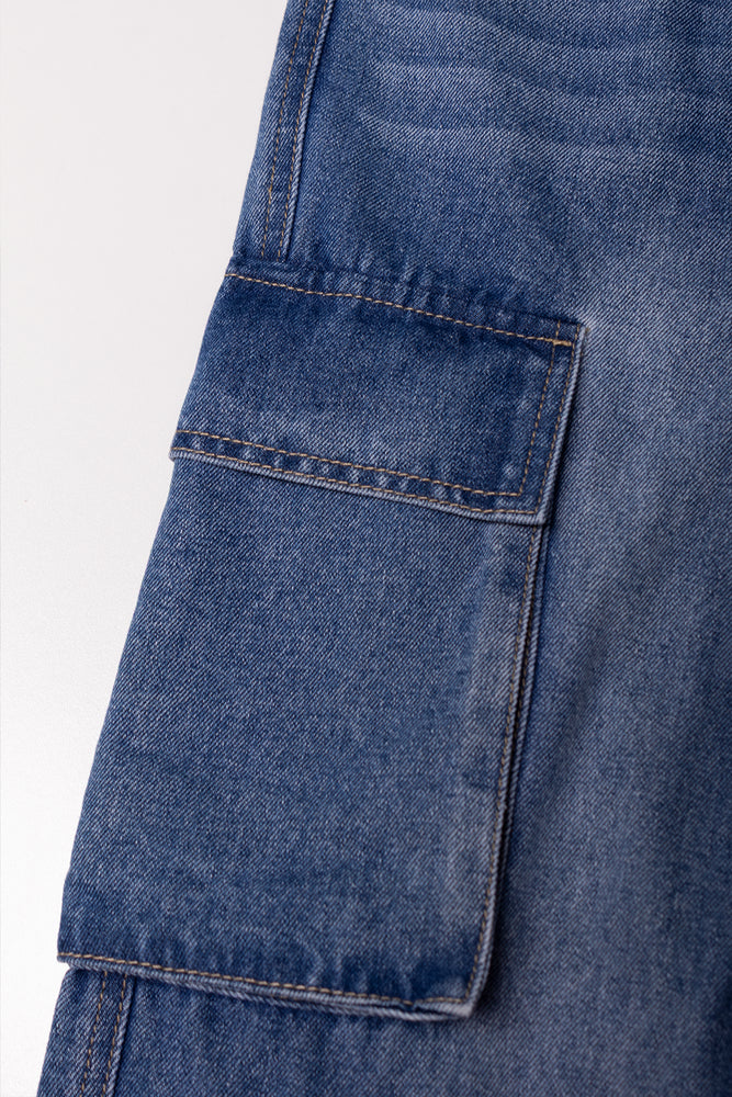 Cargo Straight Leg Denim Jeans Blue (2)