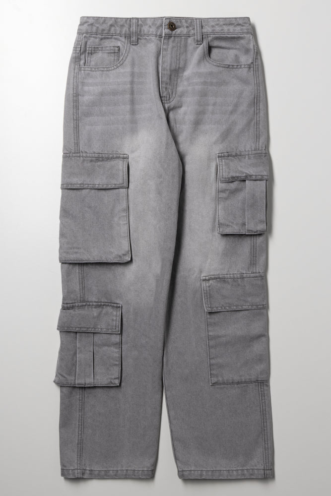 Cargo Straight Leg Denim Jeans Grey