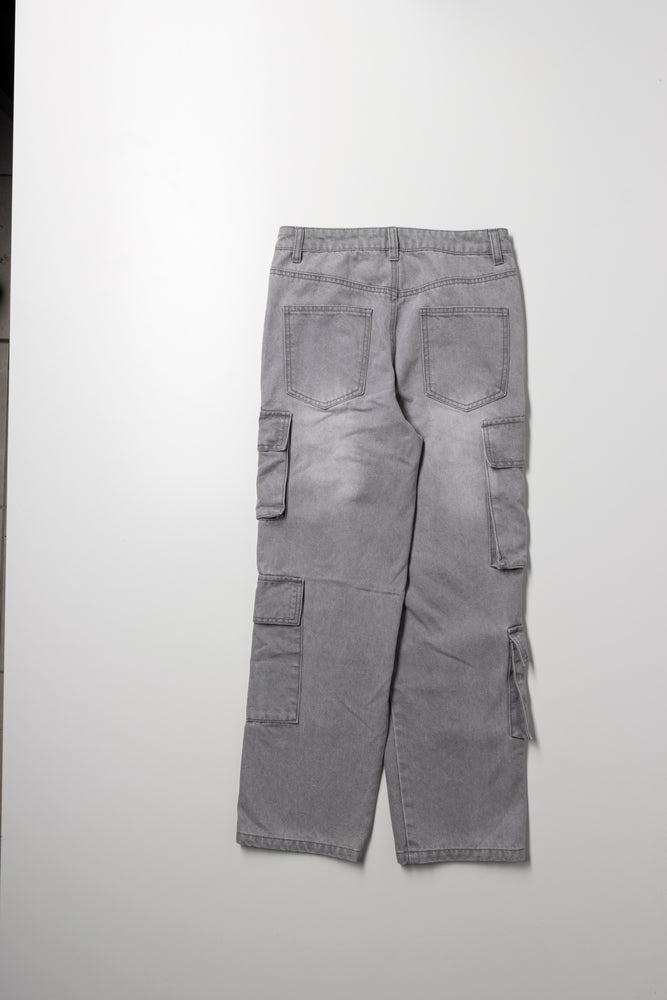 Cargo Straight Leg Denim Jeans Grey (2)