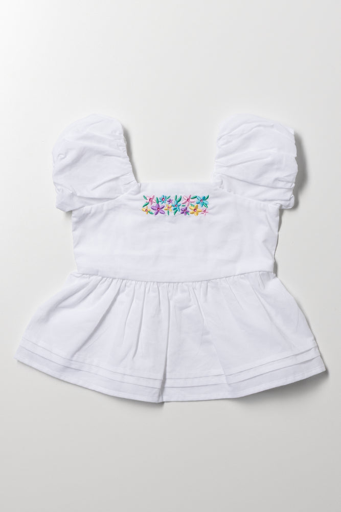 Embroided Woven Top White