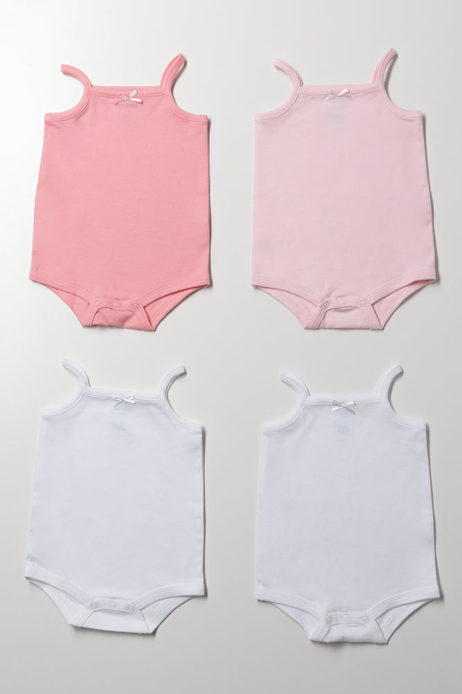 4 Pack Strappy  Bodyvests Pink And White