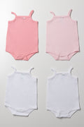 4 Pack Strappy  Bodyvests Pink And White