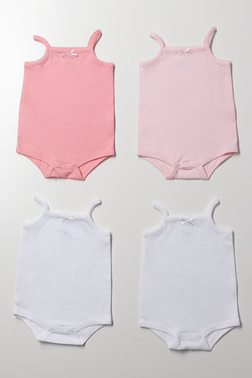 4 Pack Strappy  Bodyvests Pink And White