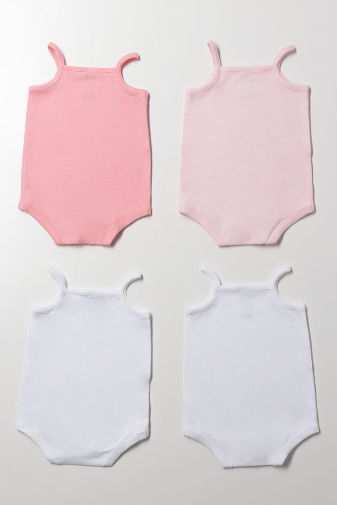 4 Pack Strappy  Bodyvests Pink And White (2)