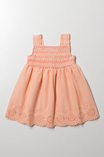 Anglaise Smocked Dress Peach