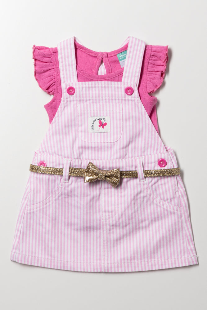 Pinafore Set With Belt Pink