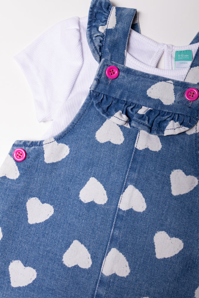 Denim Pinafore With T-Shirt Set Blue And White (1)