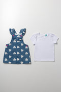 Denim Pinafore With T-Shirt Set Blue And White (2)
