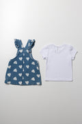 Denim Pinafore With T-Shirt Set Blue And White (3)