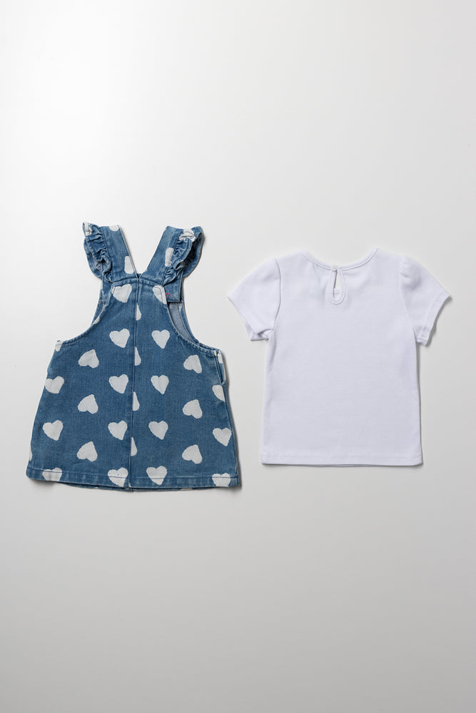 Denim Pinafore With T-Shirt Set Blue And White (3)