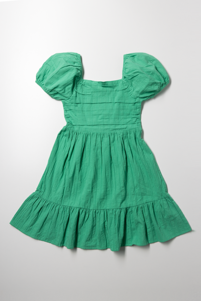 Textured Puff Sleeve Dress Green