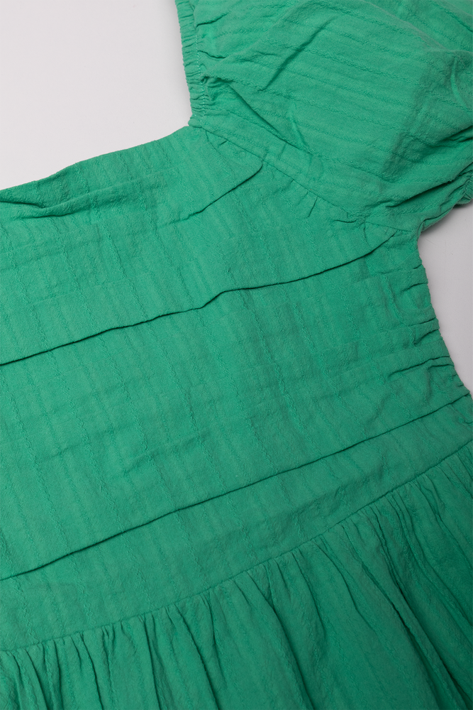 Textured Puff Sleeve Dress Green (1)