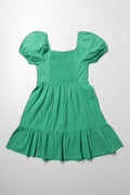 Textured Puff Sleeve Dress Green (2)