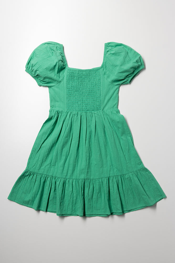 Textured Puff Sleeve Dress Green (2)