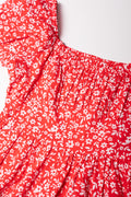 Ditsy Puff Sleeve Dress Red (1)