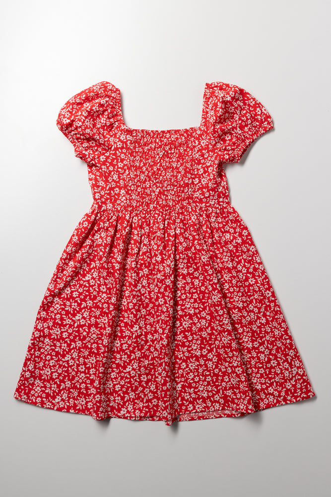 Ditsy Puff Sleeve Dress Red (2)