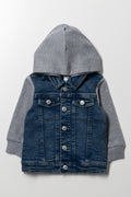 Hooded Knit Combp Denim Jacket Blue