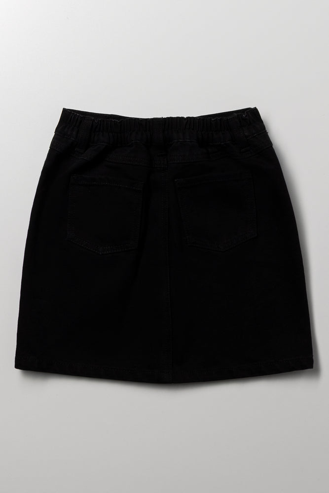 Button Down Denim Skirt Black (2)