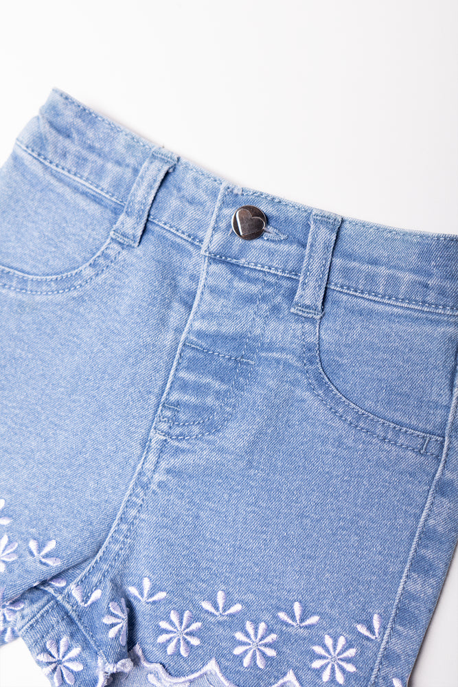 Embroidered Denim Shorts Blue (1)