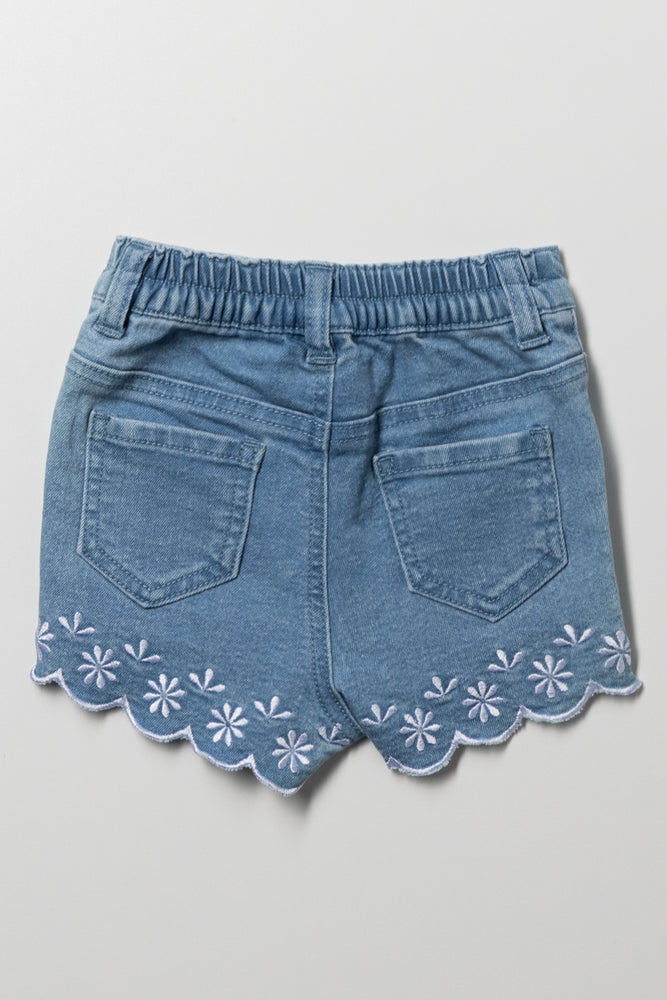 Embroidered Denim Shorts Blue (2)