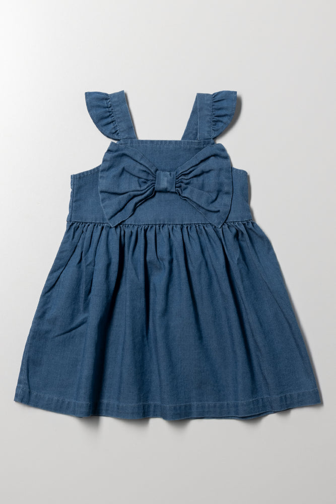 Denim Dress With Bow Blue