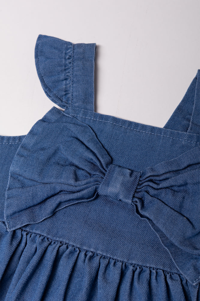 Denim Dress With Bow Blue (1)