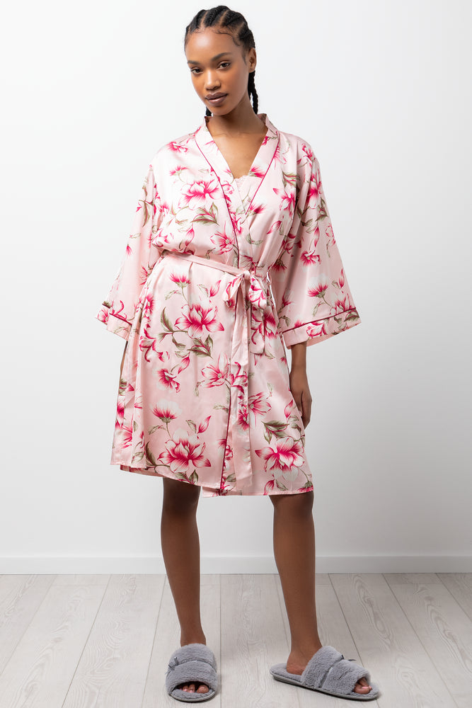 Floral Satin Gown Pink