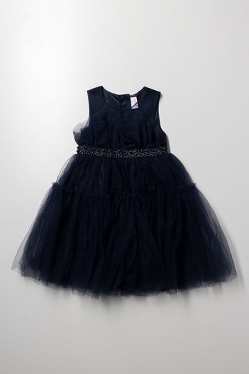 Sleeveless Layered Dress With Belt Navy