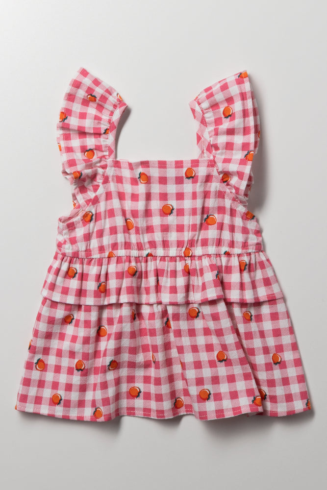Gingham Peplum Frill Top Red And White