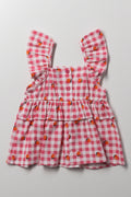 Gingham Peplum Frill Top Red And White (2)