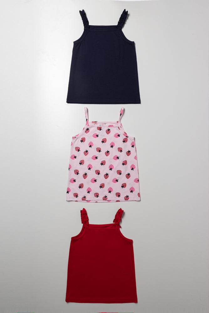 3 Pack Vests Pink, Red And Navy (2)