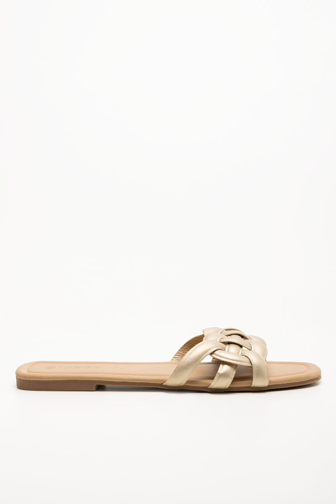 Puffy Linked Mule Sandals Gold