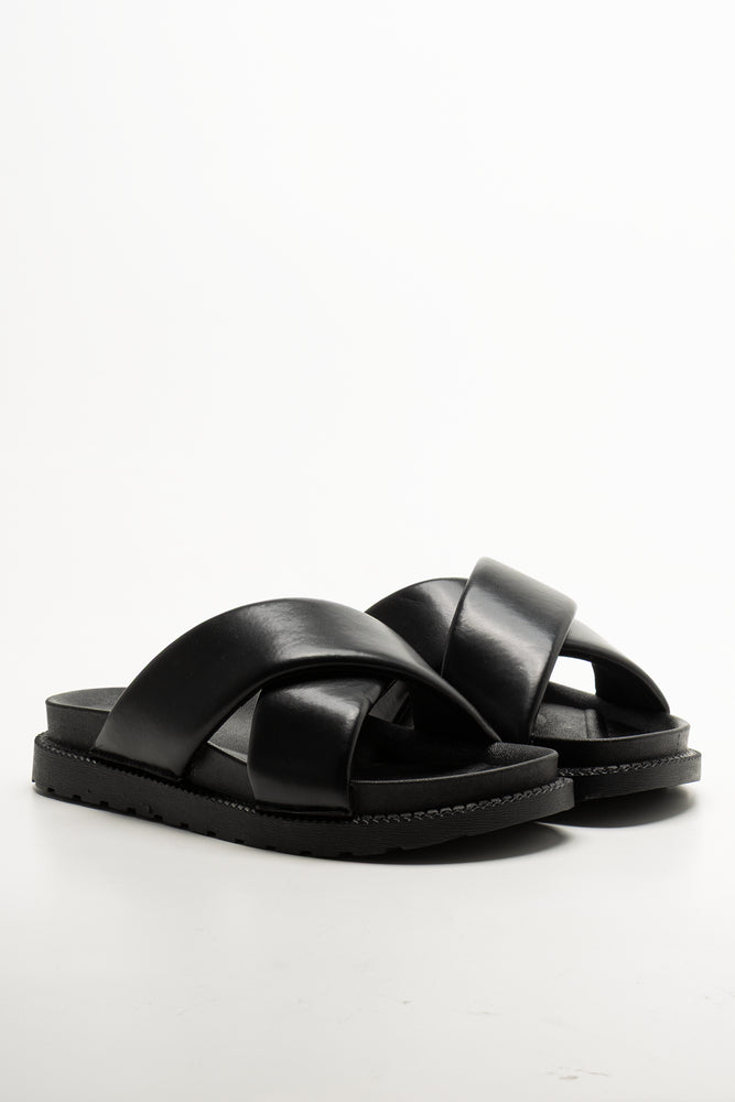 Padded Cross Strap Sandals Black