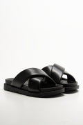 Padded Cross Strap Sandals Black