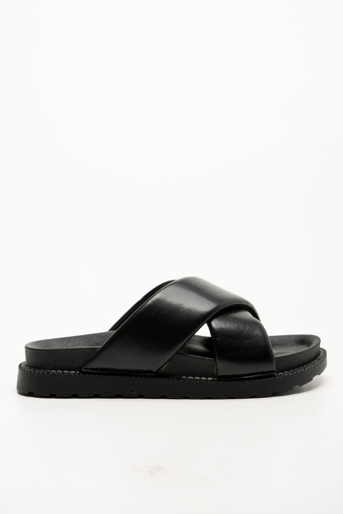Padded Cross Strap Sandals Black