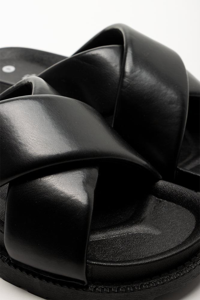 Padded Cross Strap Sandals Black (2)