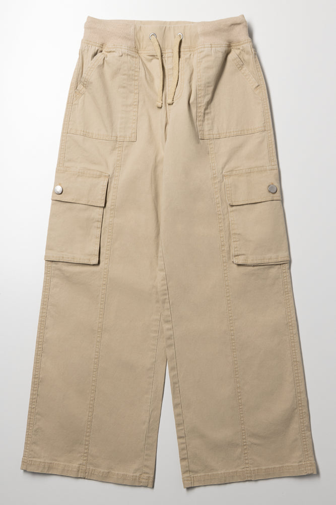 Rib Waist Cargo Pants Natural