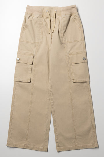 Rib Waist Cargo Pants Natural
