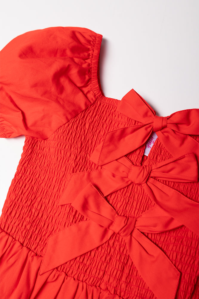 Puff Sleeve Dress Red (1)