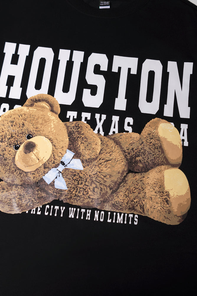 Oversized T-Shirt with Teddy Bear Print Black (1)